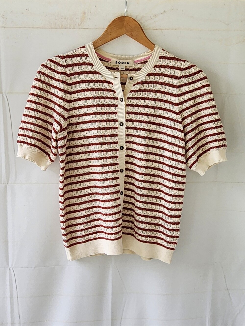 Boden Dot Pointelle Striped Short Sleeve Cardigan - Picture 4 of 14